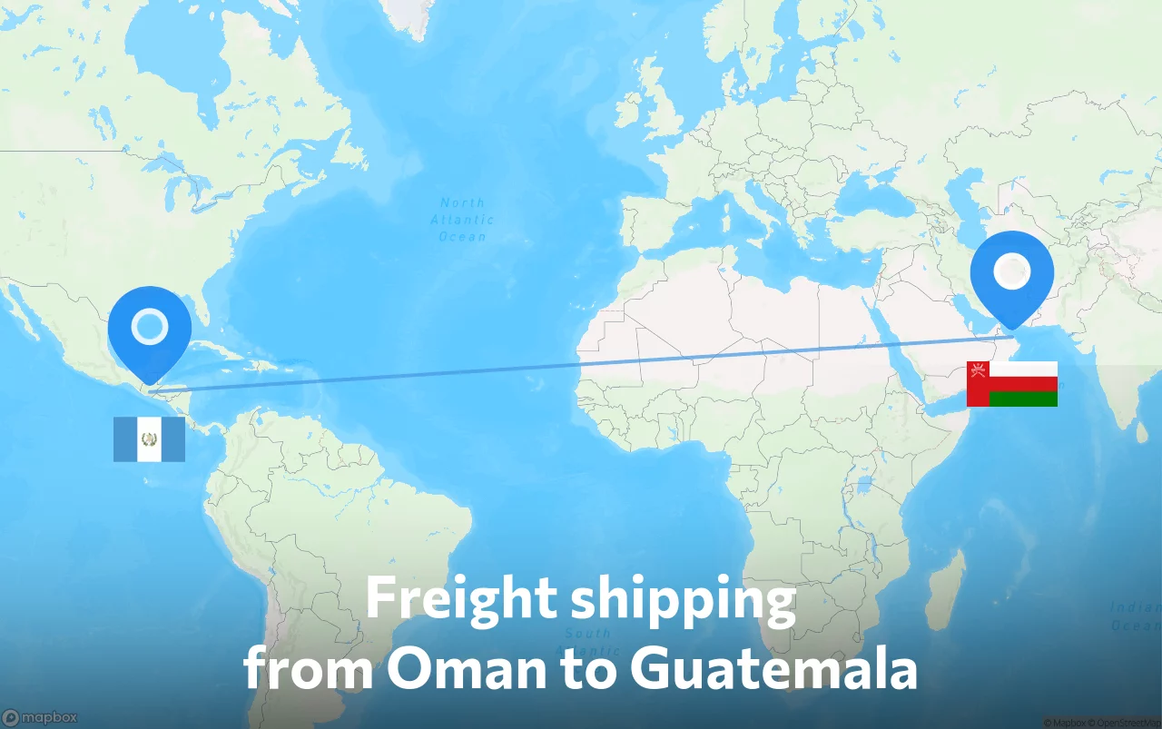 Shipping route from Oman to Guatemala