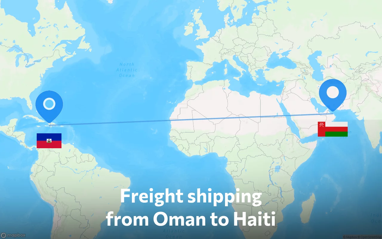 Shipping route from Oman to Haiti