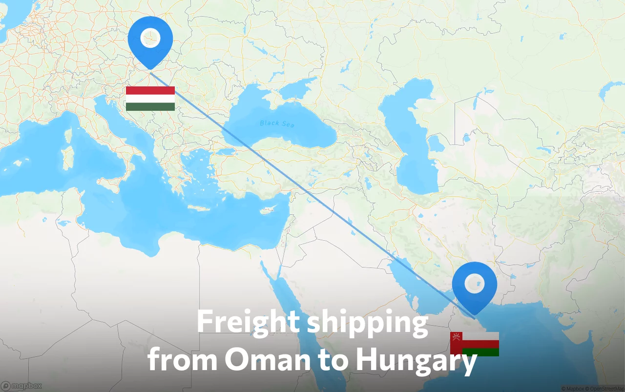 Shipping route from Oman to Hungary