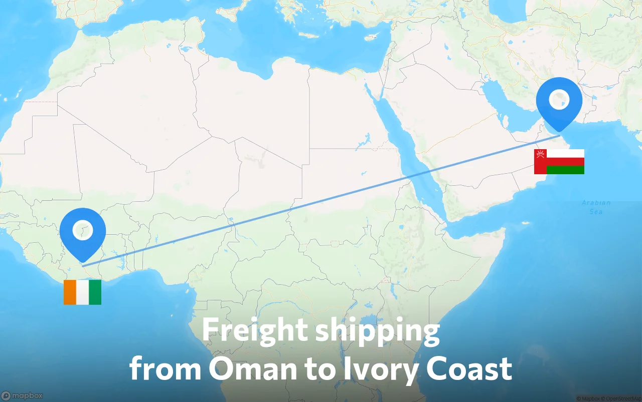 Shipping route from Oman to Ivory Coast