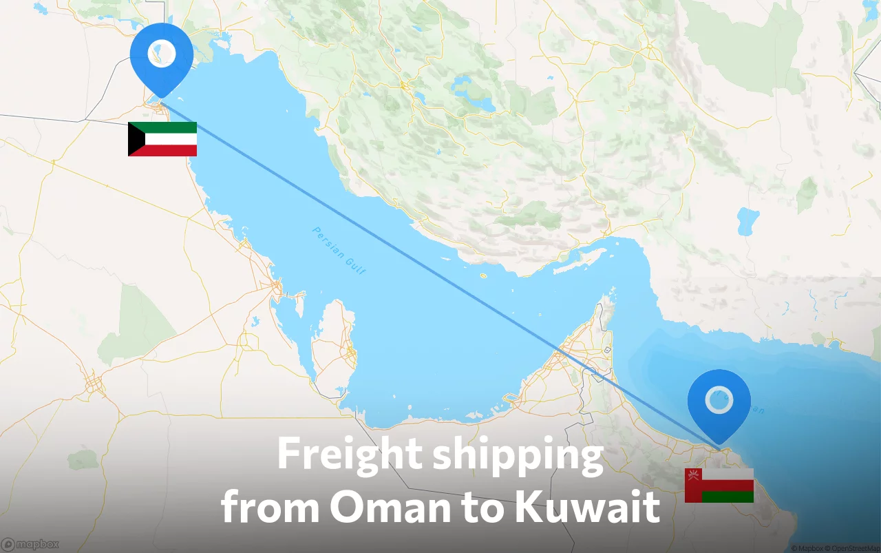 Shipping route from Oman to Kuwait