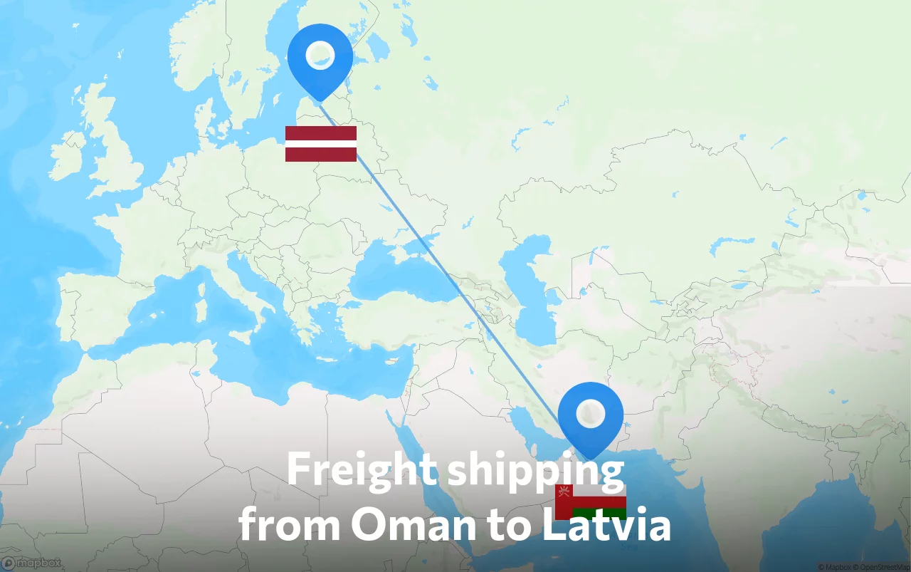 Shipping route from Oman to Latvia