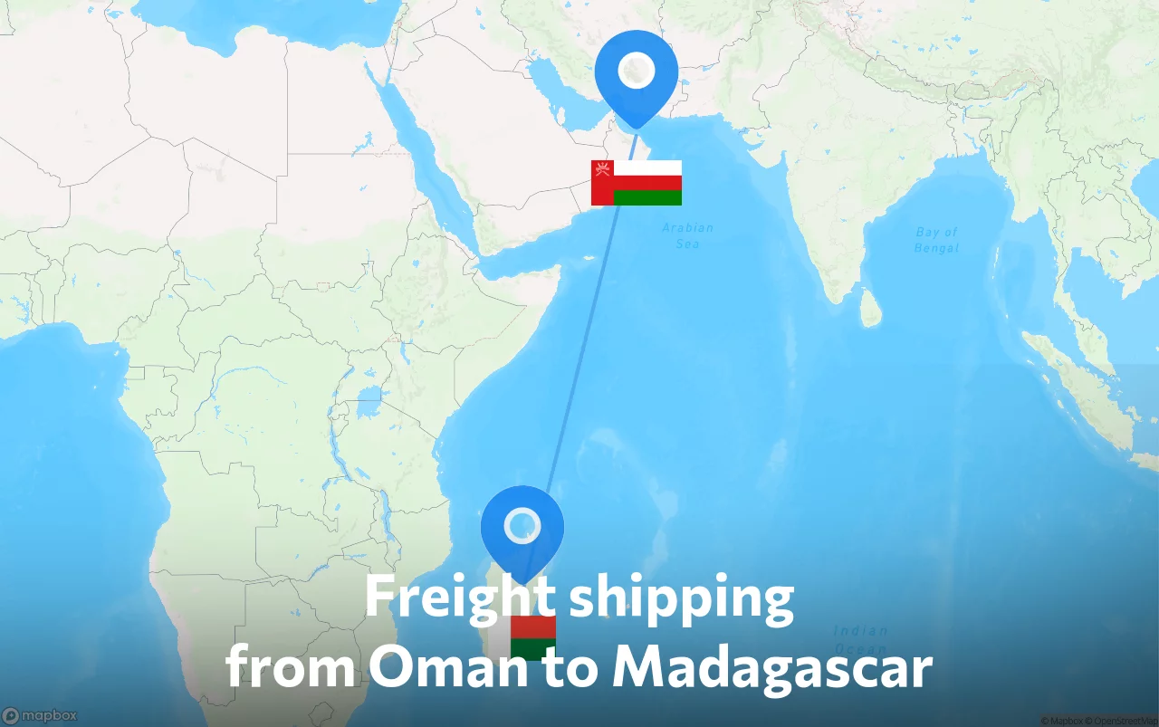 Shipping route from Oman to Madagascar