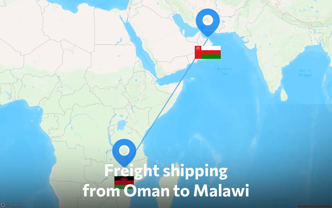 Shipping route from Oman to Malawi