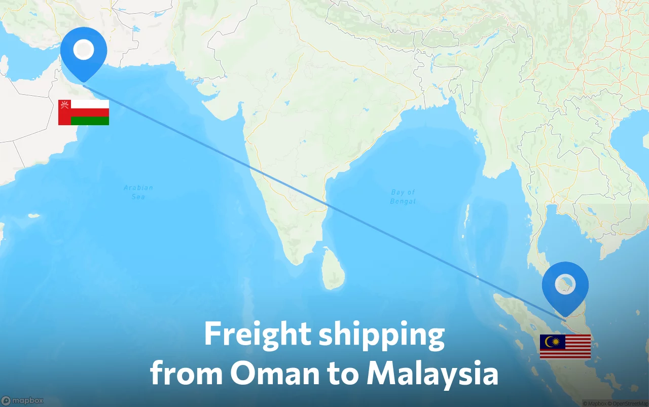 Shipping route from Oman to Malaysia