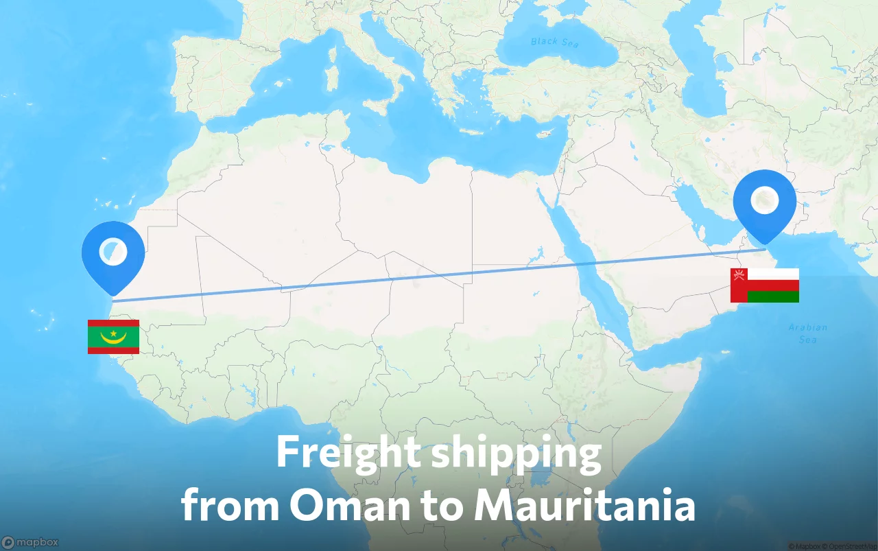 Shipping route from Oman to Mauritania