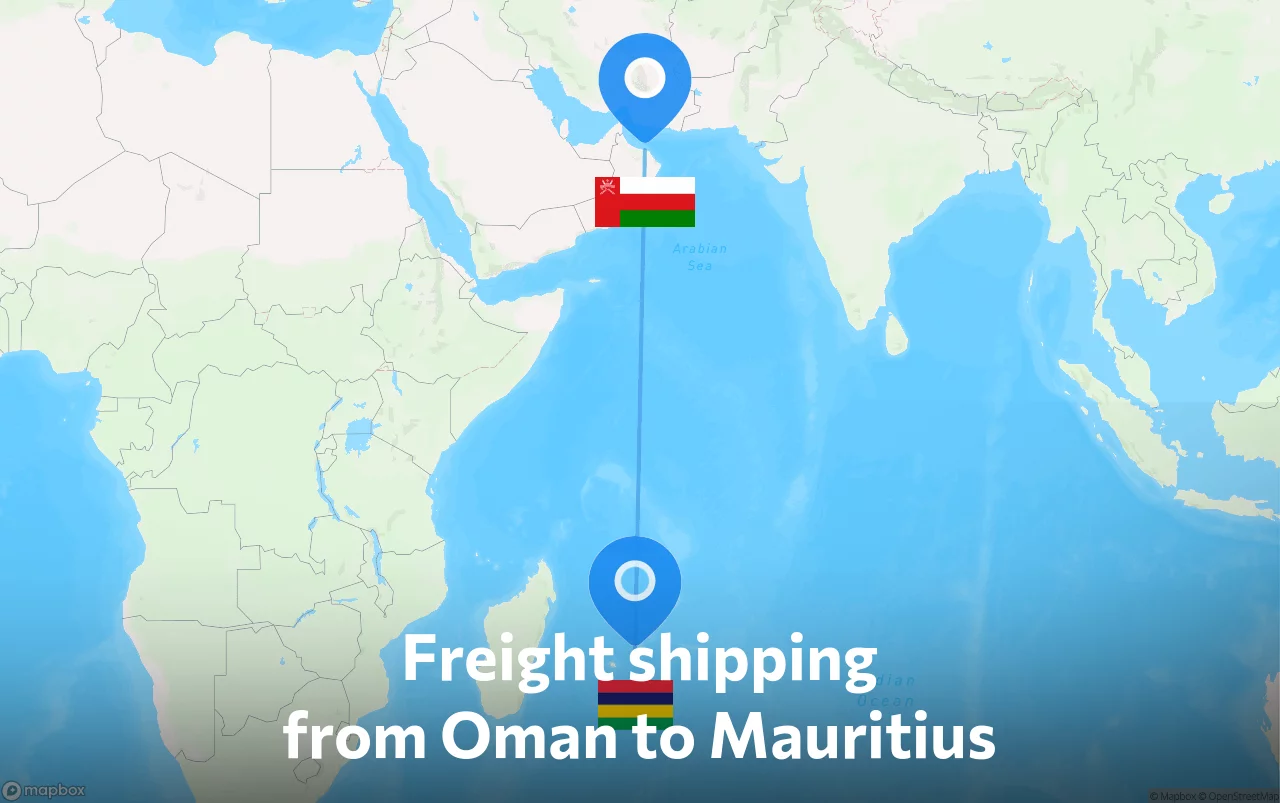 Shipping route from Oman to Mauritius