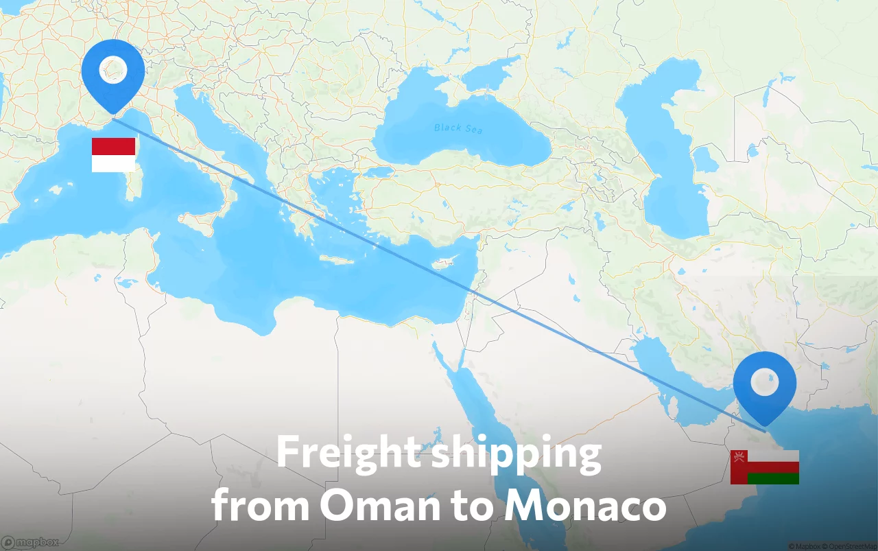 Shipping route from Oman to Monaco