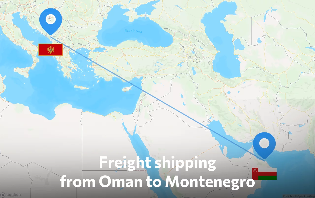 Shipping route from Oman to Montenegro