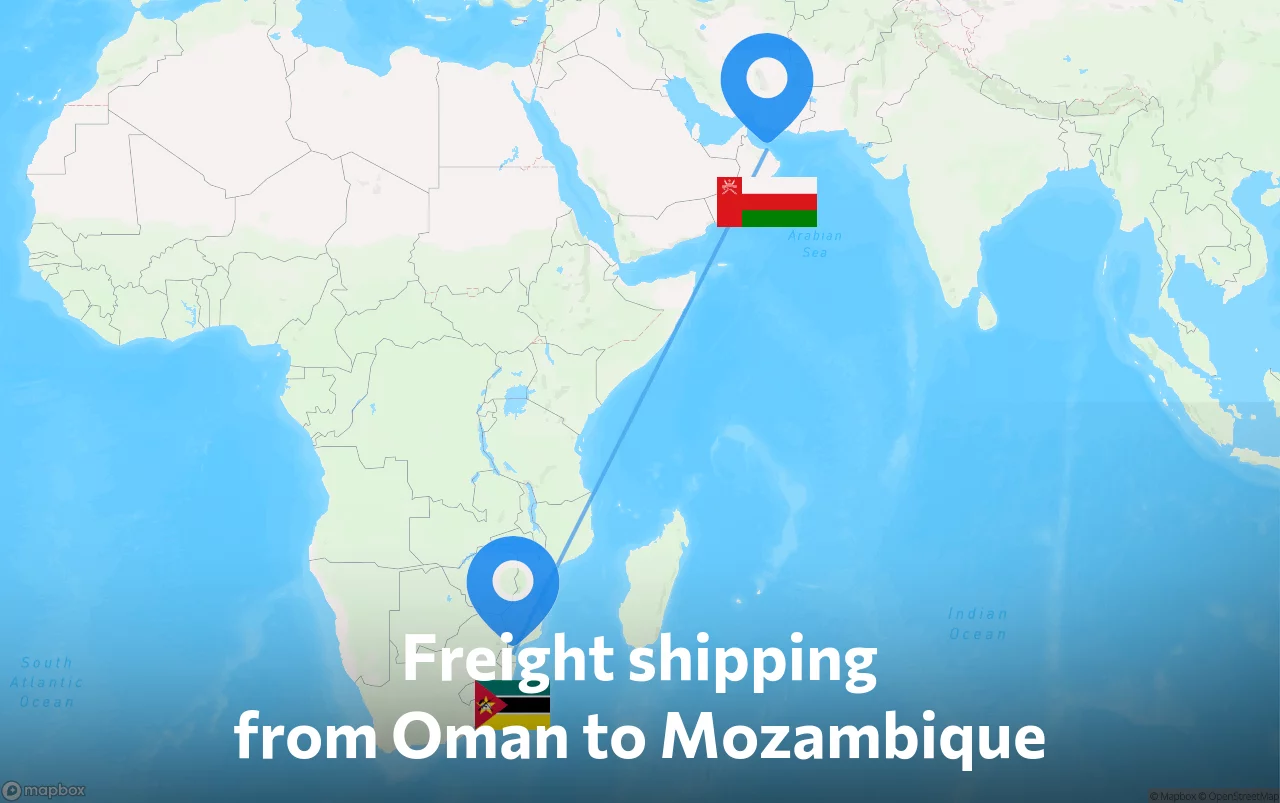 Shipping route from Oman to Mozambique