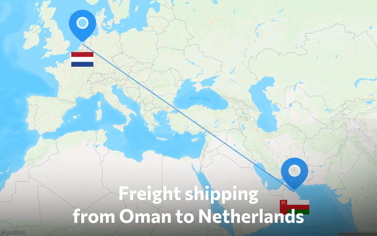 Shipping route from Oman to Netherlands
