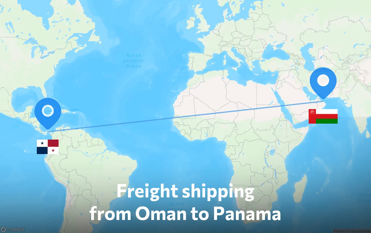 Shipping route from Oman to Panama