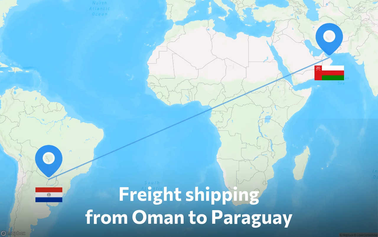 Shipping route from Oman to Paraguay