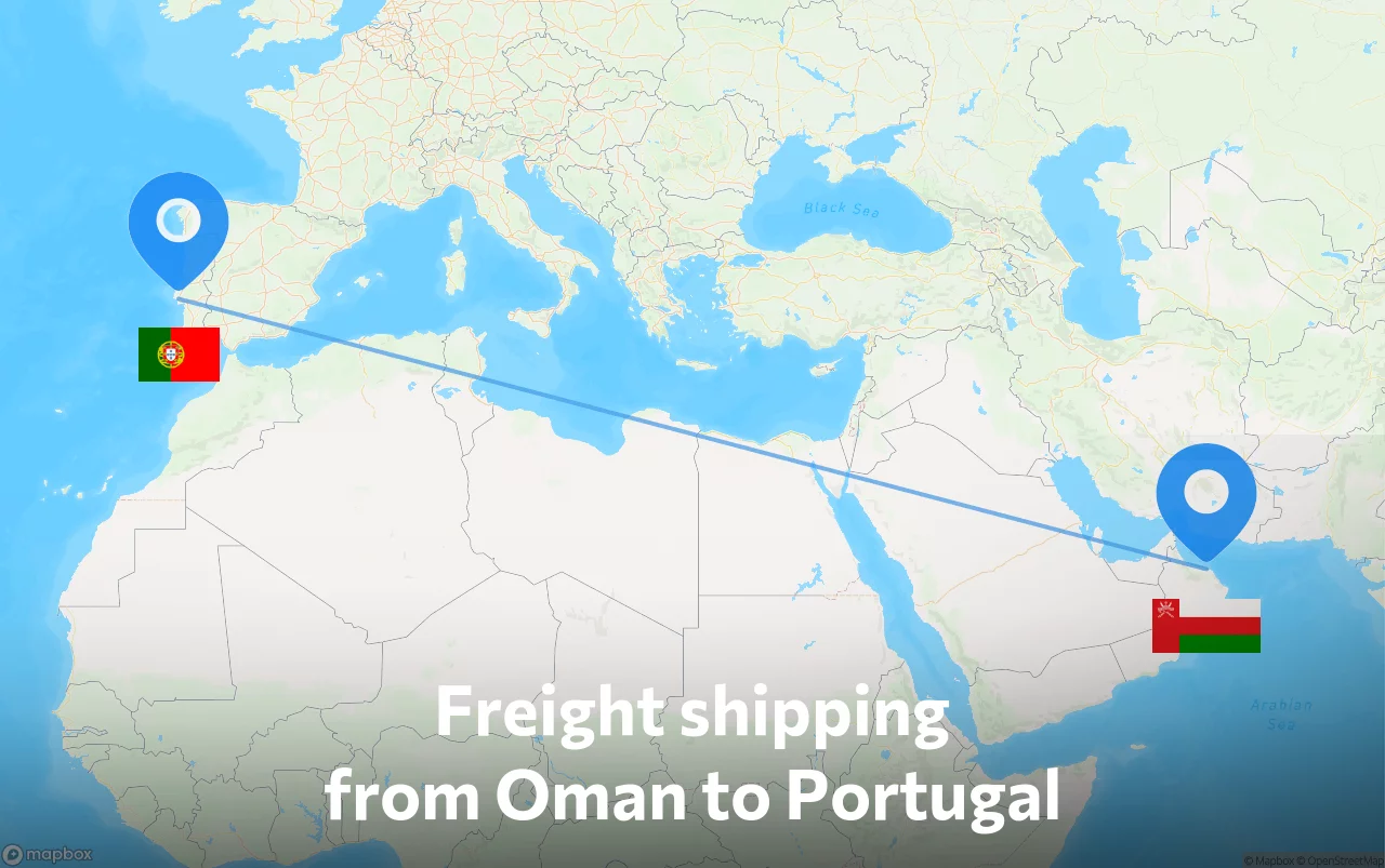 Shipping route from Oman to Portugal