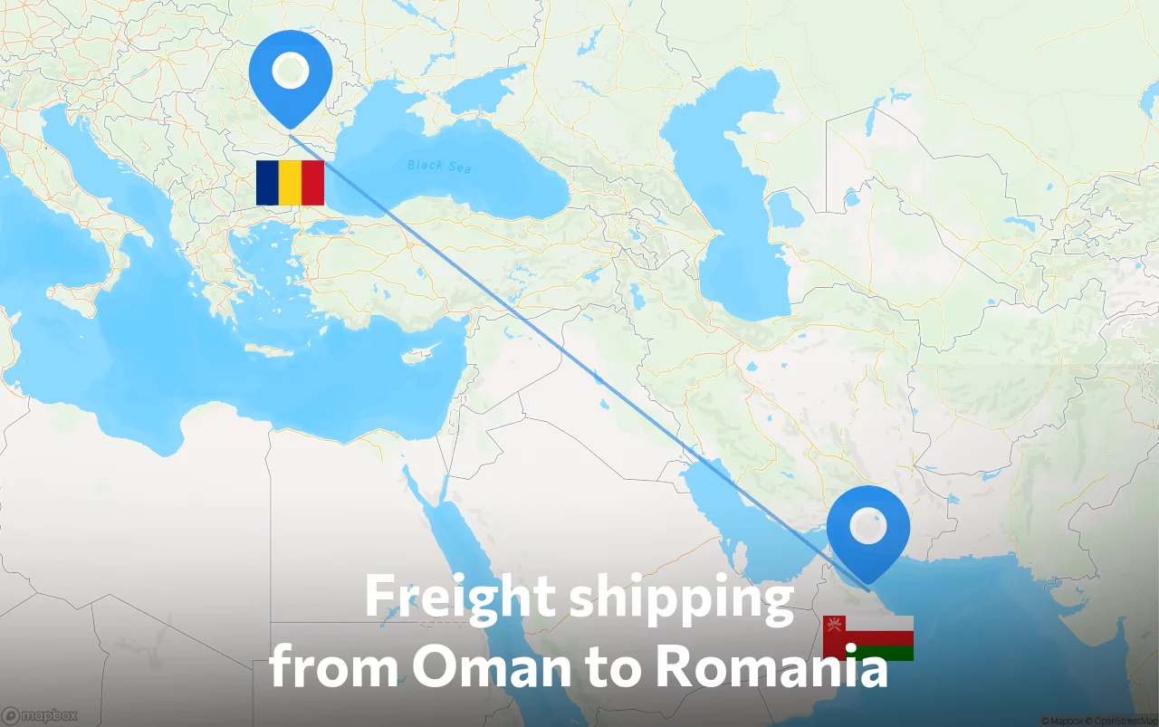 Shipping route from Oman to Romania