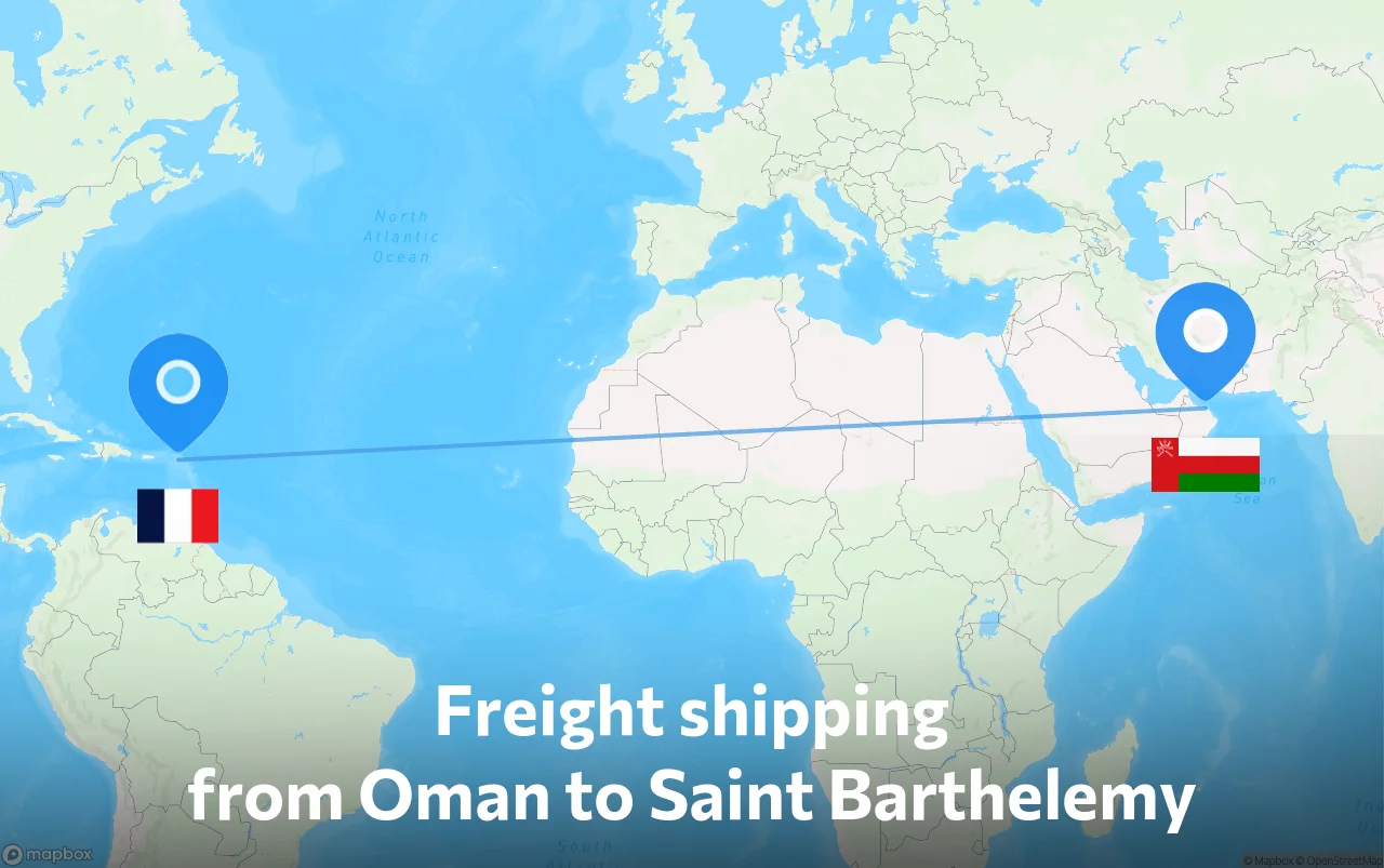 Shipping route from Oman to Saint Barthelemy