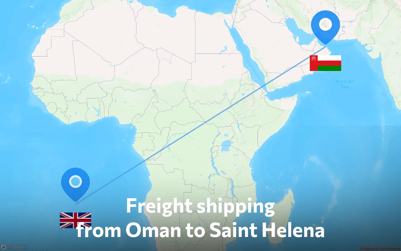 Shipping route from Oman to Saint Helena