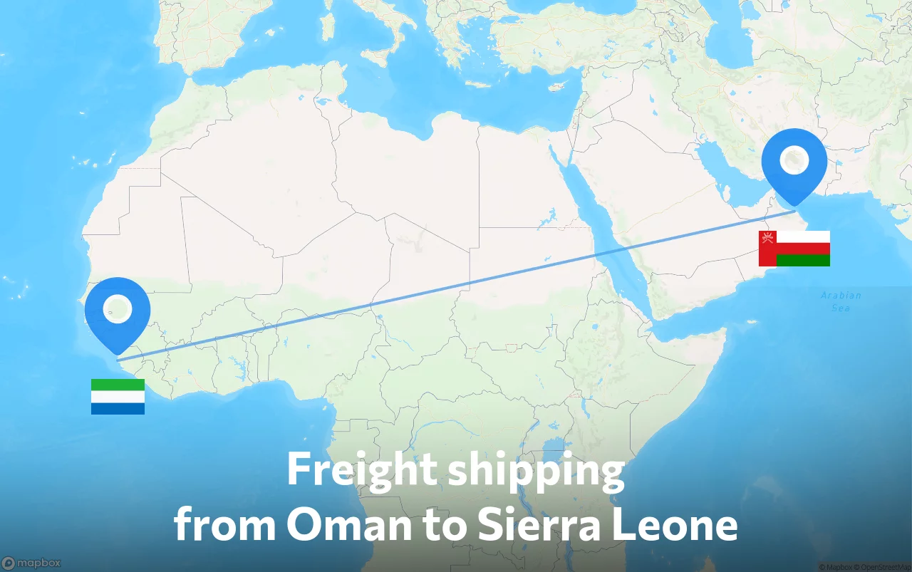 Shipping route from Oman to Sierra Leone