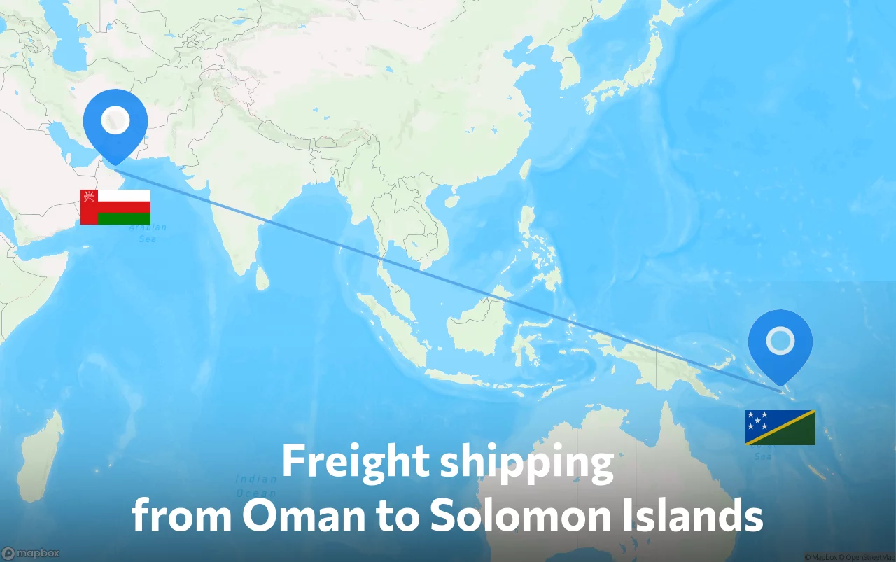 Shipping route from Oman to Solomon Islands