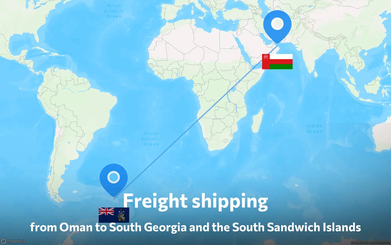 Shipping route from Oman to South Georgia and the South Sandwich Islands