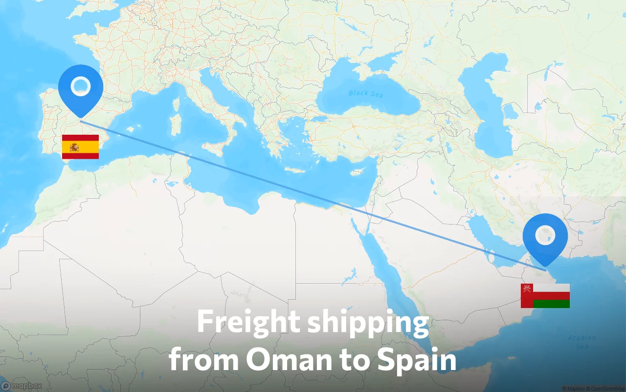Shipping route from Oman to Spain