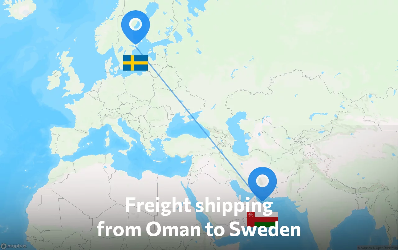 Shipping route from Oman to Sweden