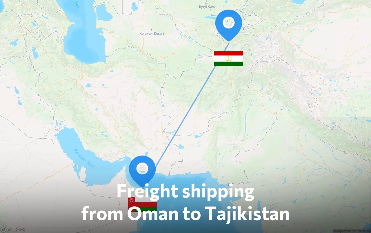 Shipping route from Oman to Tajikistan