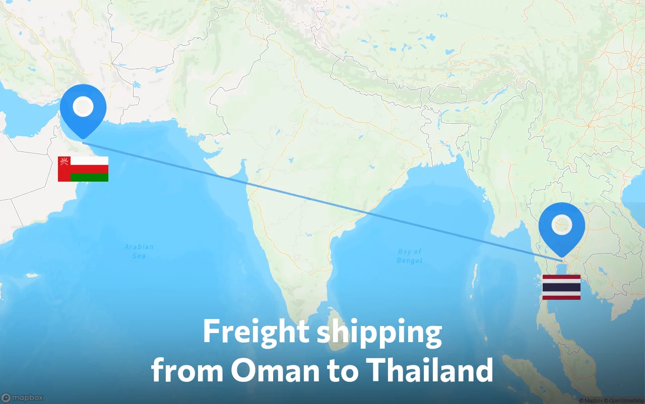 Shipping route from Oman to Thailand
