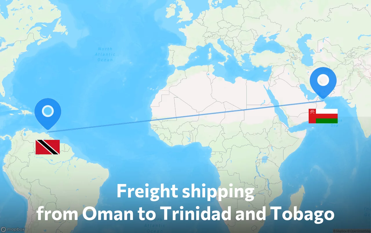 Shipping route from Oman to Trinidad and Tobago