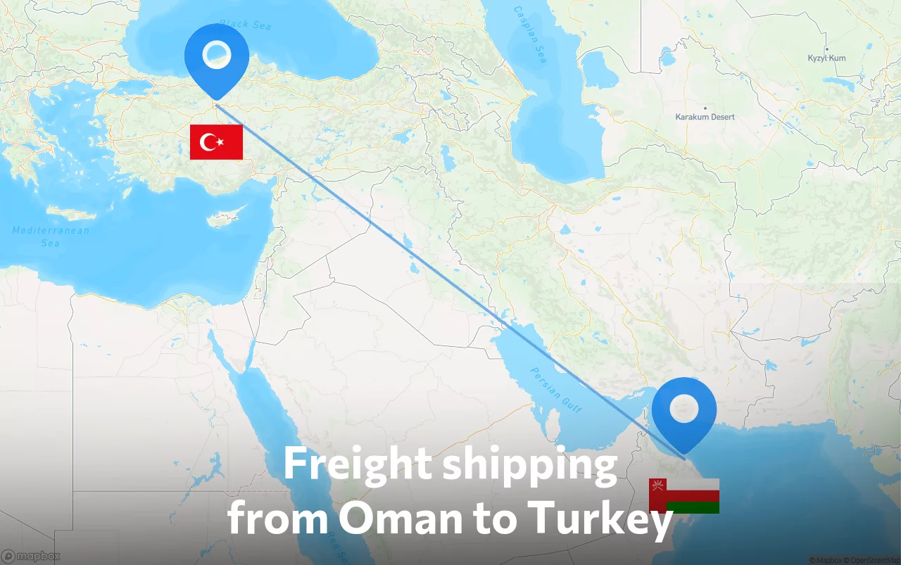 Shipping route from Oman to Turkey