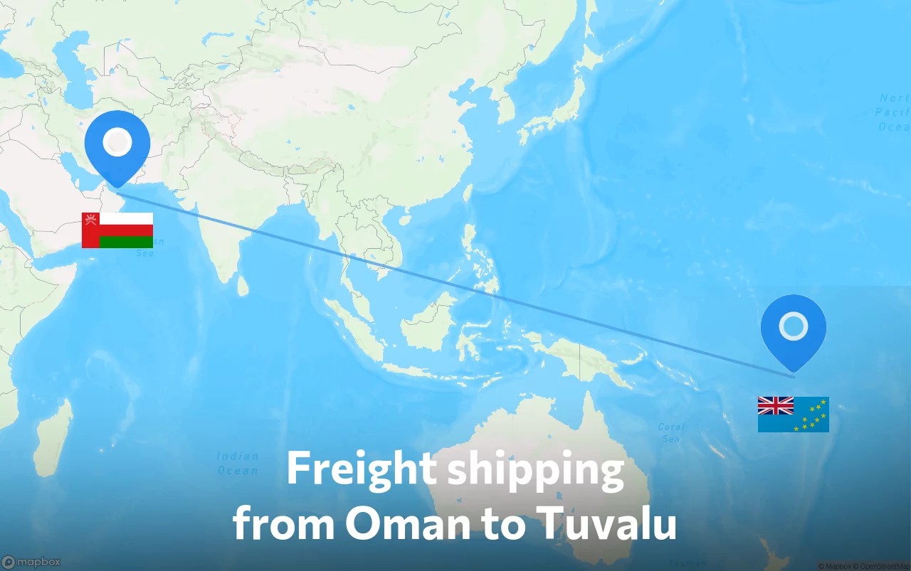 Shipping route from Oman to Tuvalu
