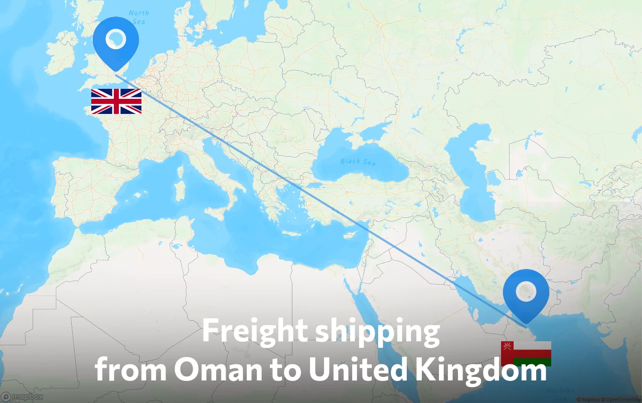 Shipping route from Oman to United Kingdom