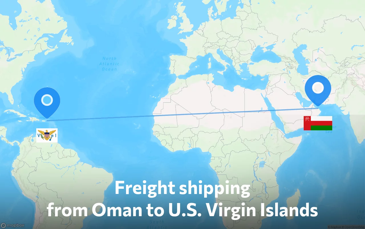 Shipping route from Oman to U.S. Virgin Islands