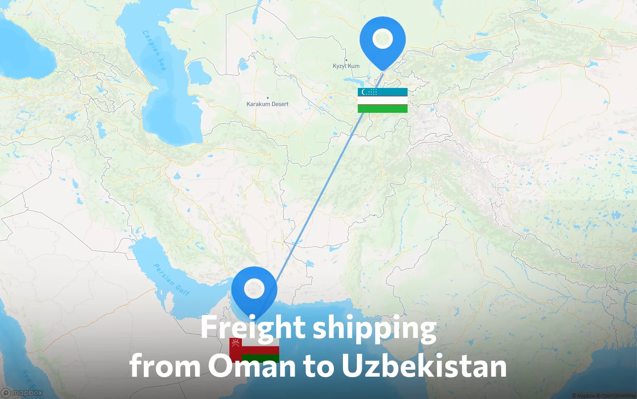Shipping route from Oman to Uzbekistan