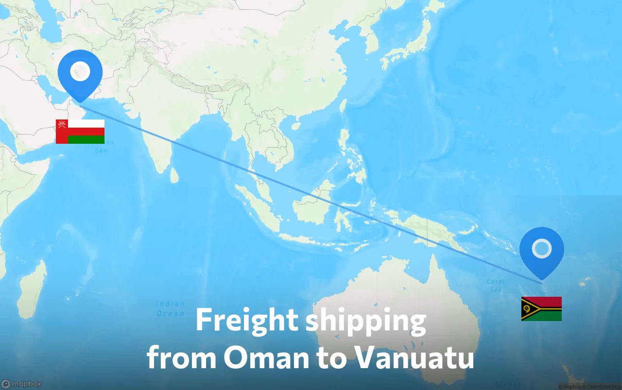 Shipping route from Oman to Vanuatu