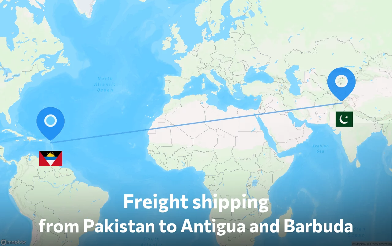 Shipping route from Pakistan to Antigua and Barbuda