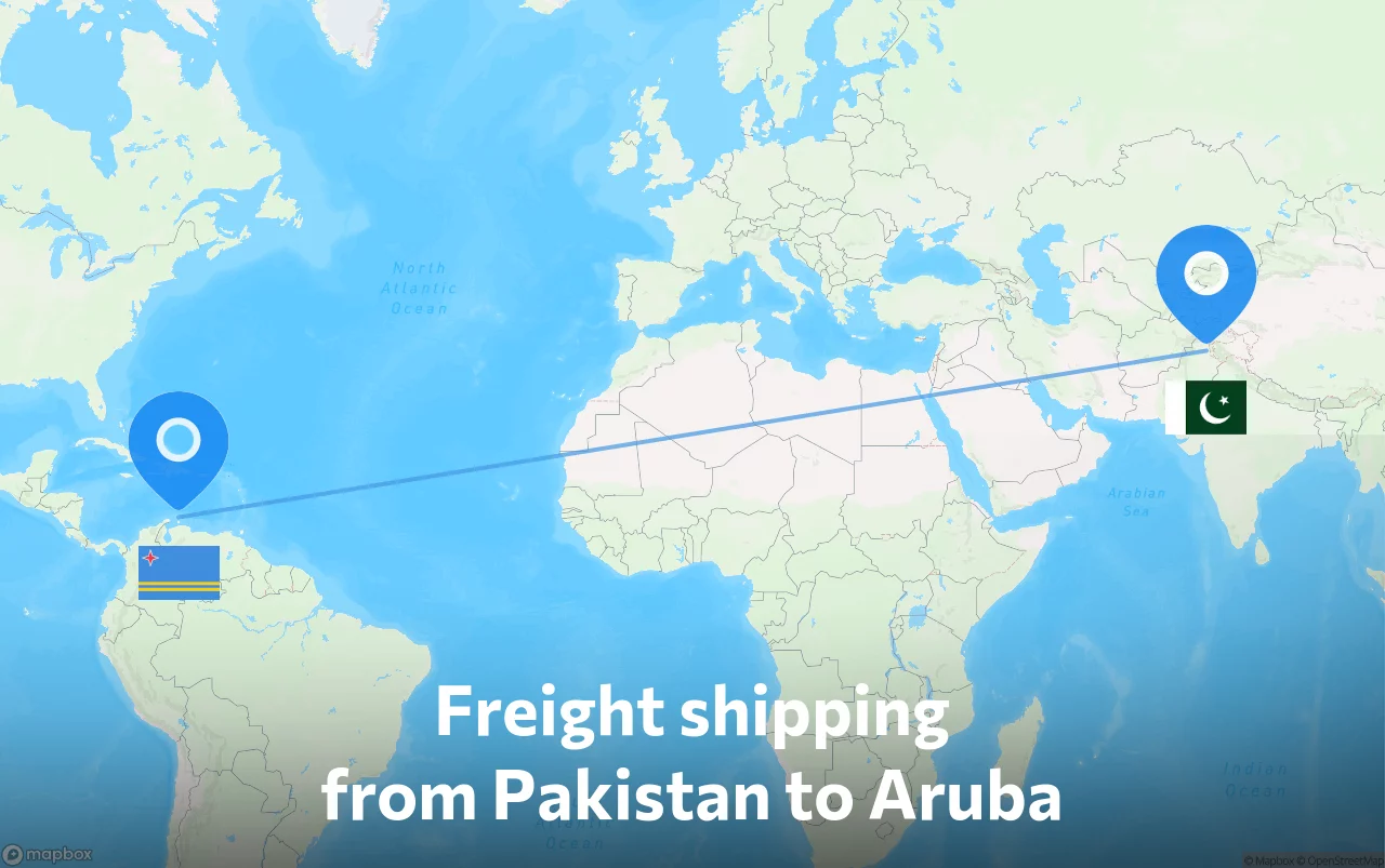 Shipping route from Pakistan to Aruba