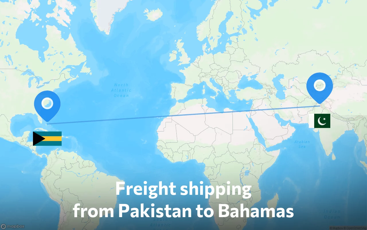 Shipping route from Pakistan to Bahamas