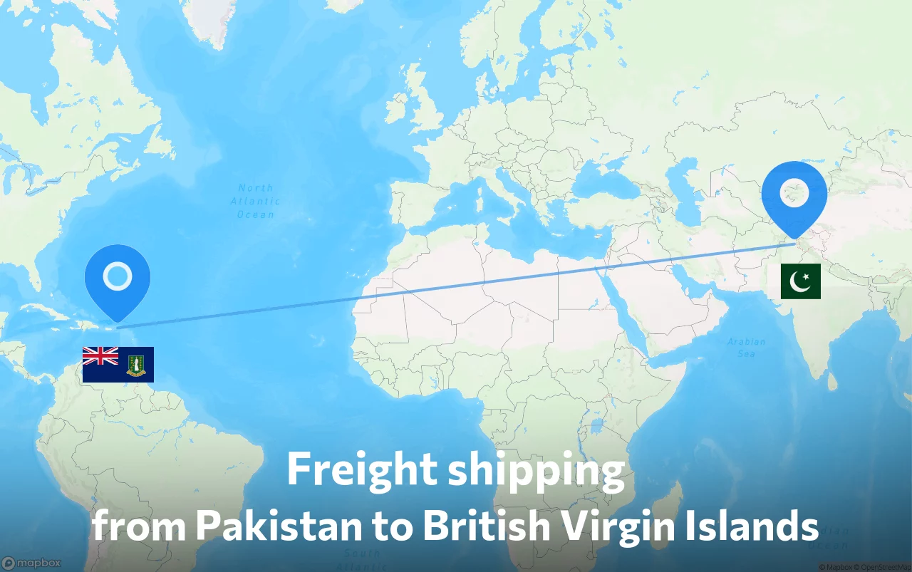 Shipping route from Pakistan to British Virgin Islands