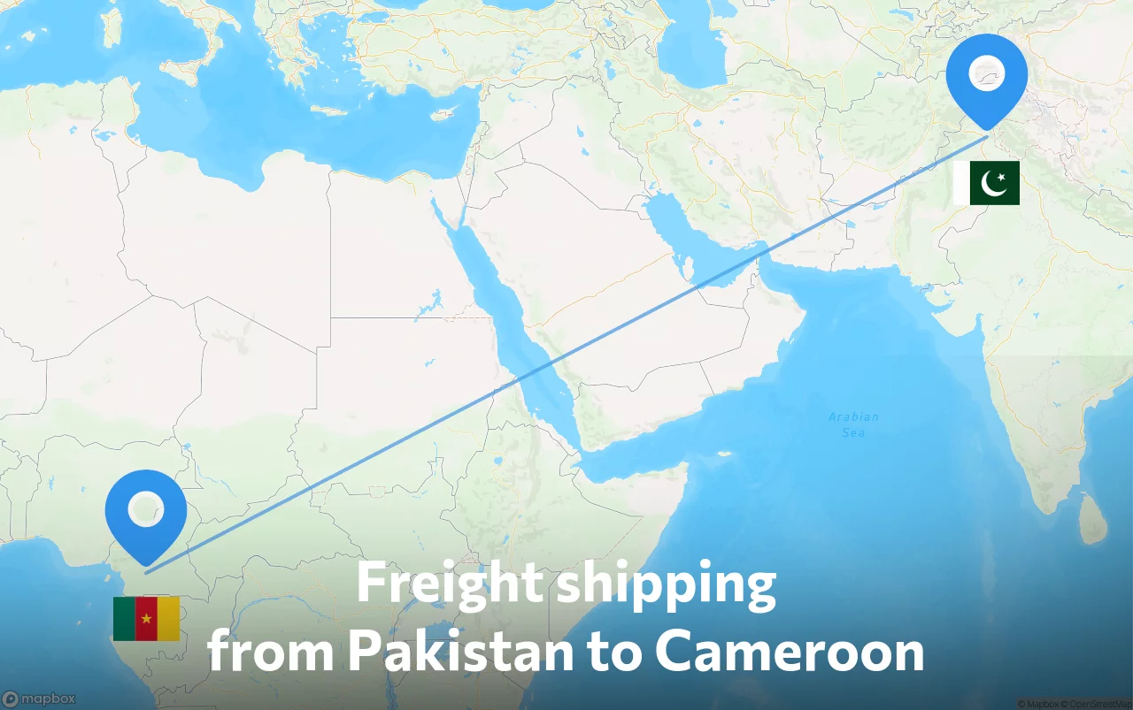 Shipping route from Pakistan to Cameroon