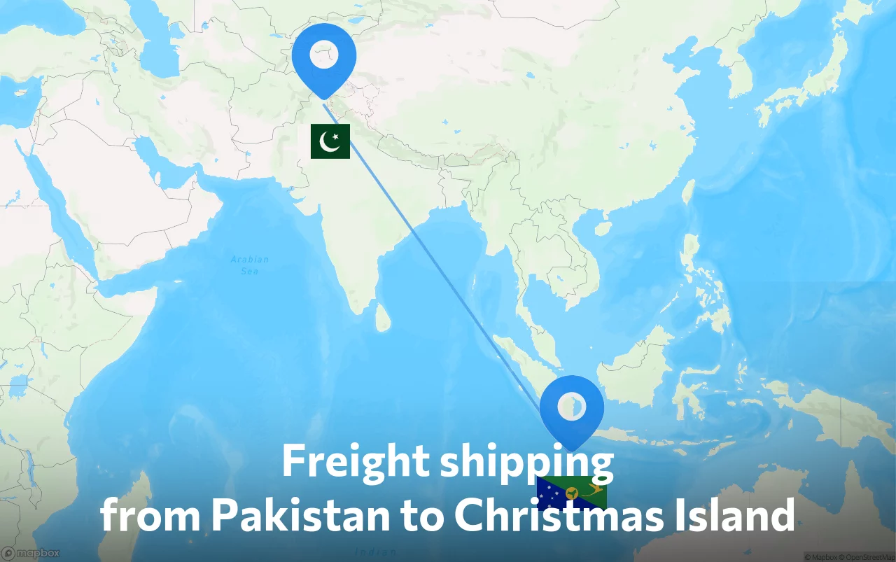 Shipping route from Pakistan to Christmas Island