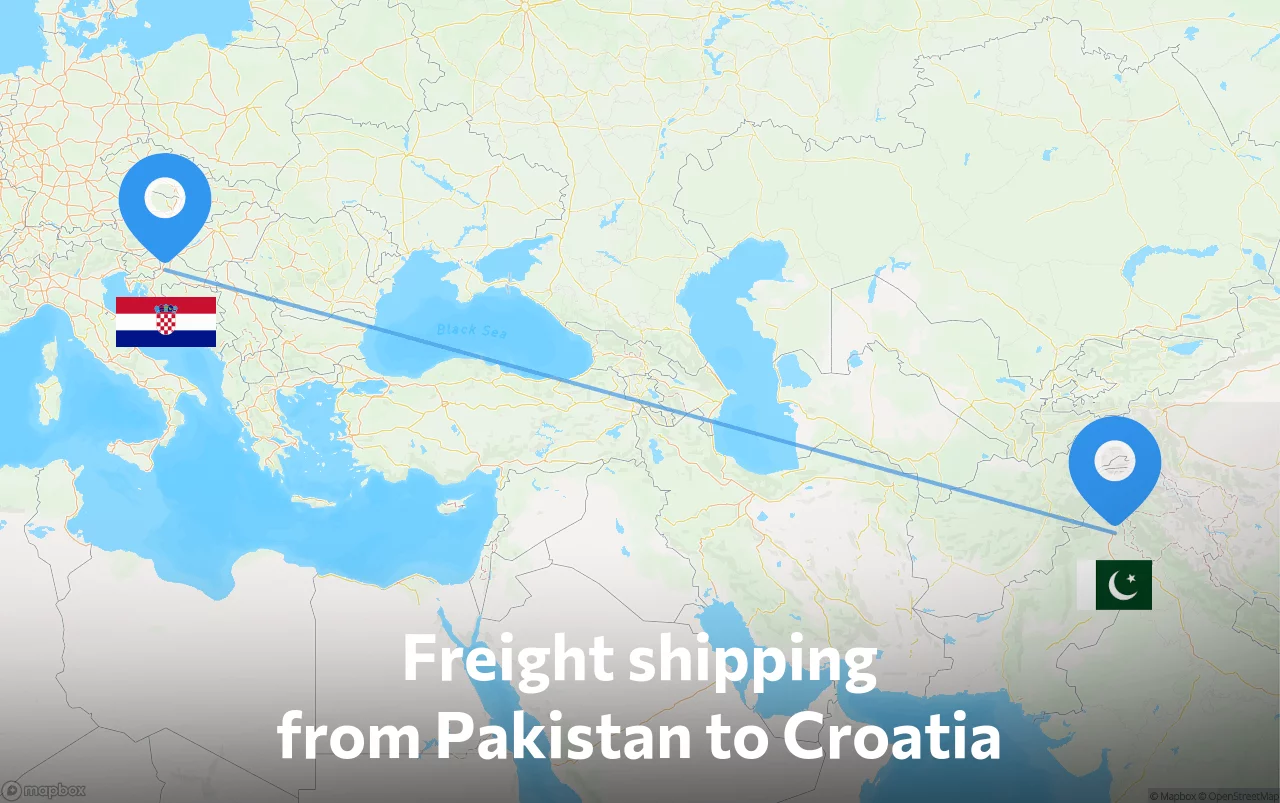 Shipping route from Pakistan to Croatia