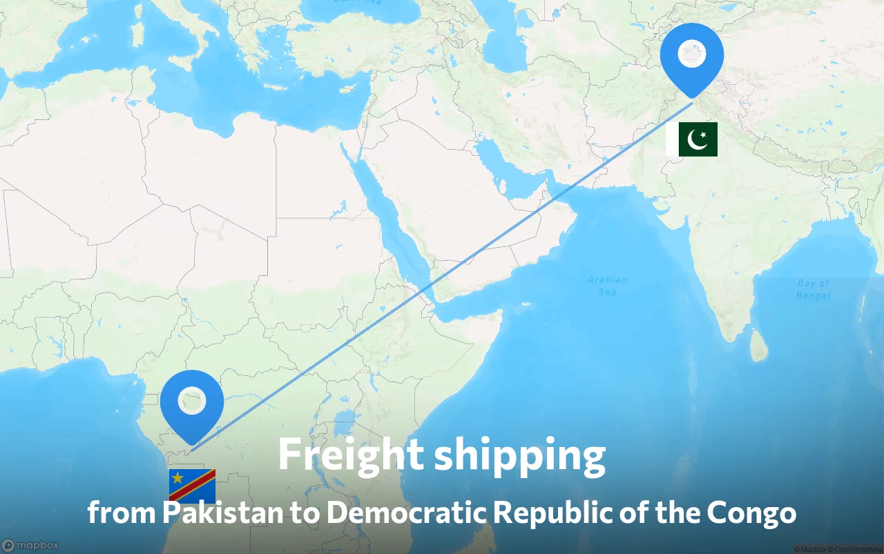 Shipping route from Pakistan to Democratic Republic of the Congo