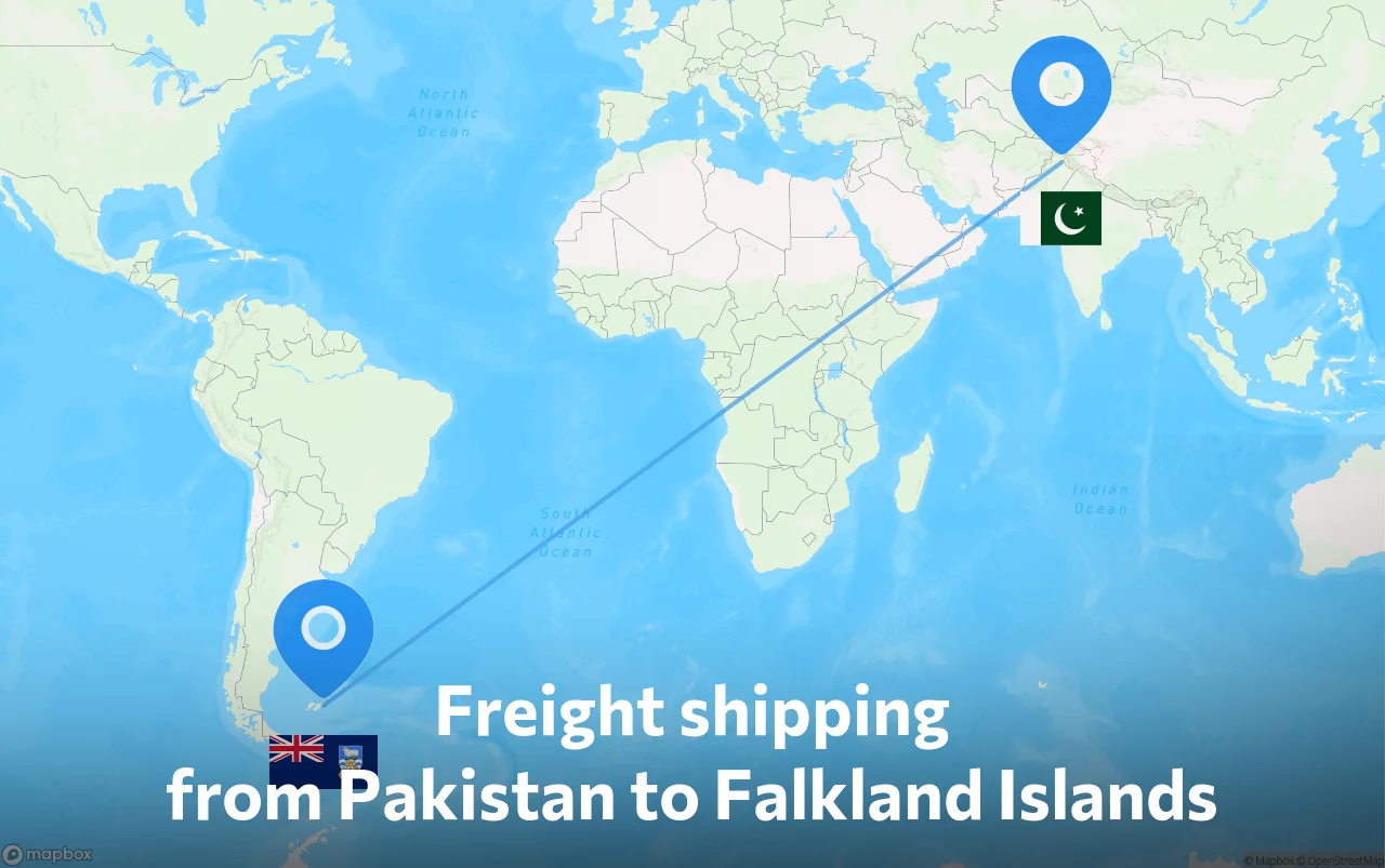 Shipping route from Pakistan to Falkland Islands
