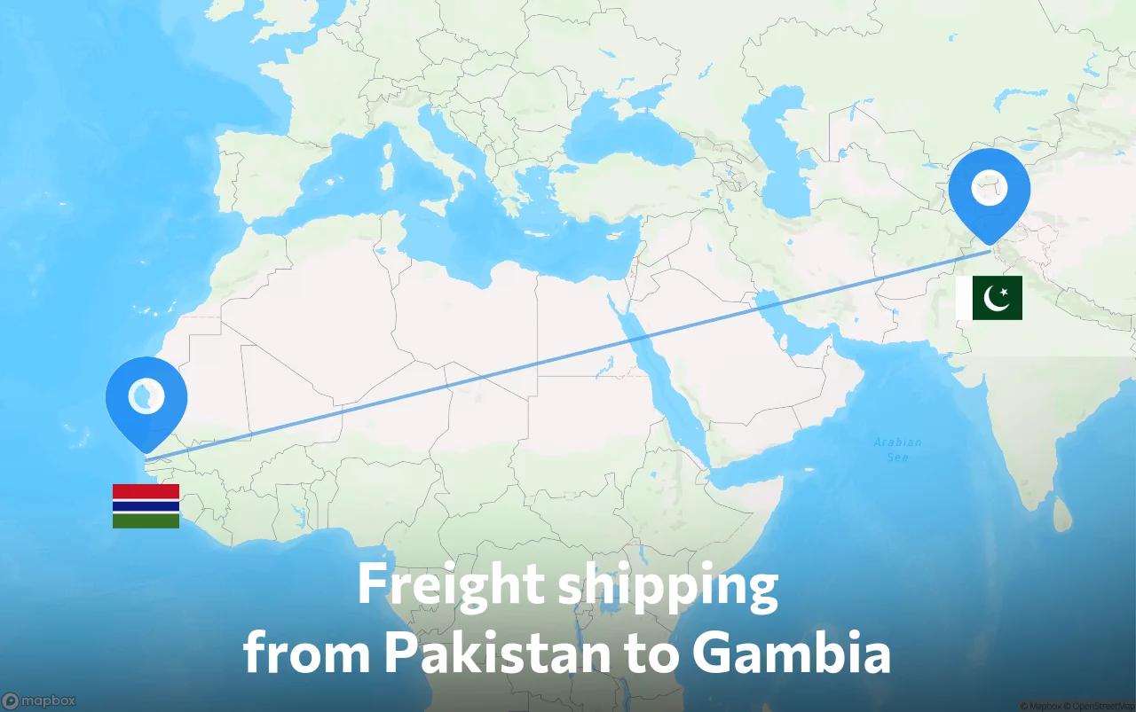 Shipping route from Pakistan to Gambia
