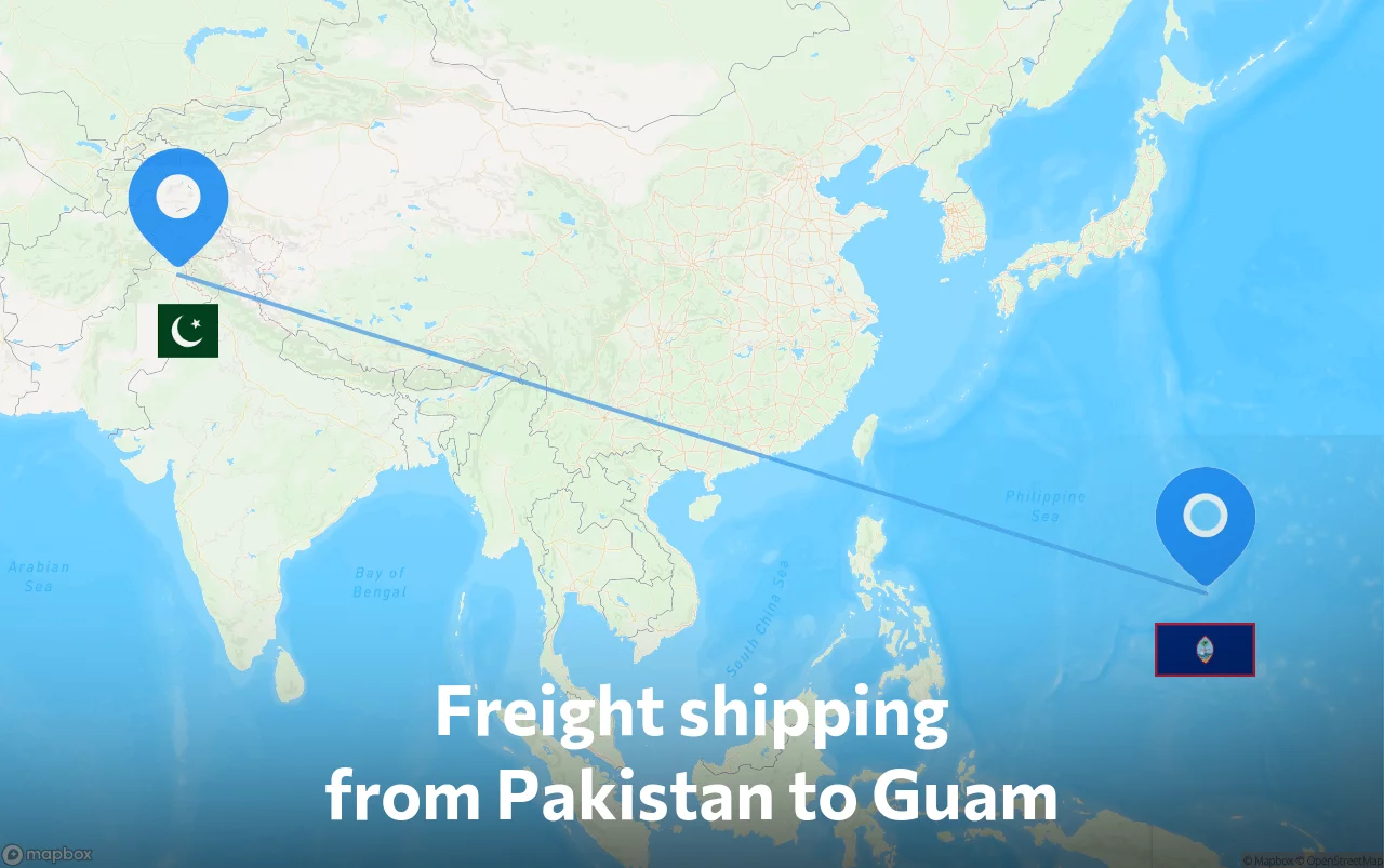 Shipping route from Pakistan to Guam