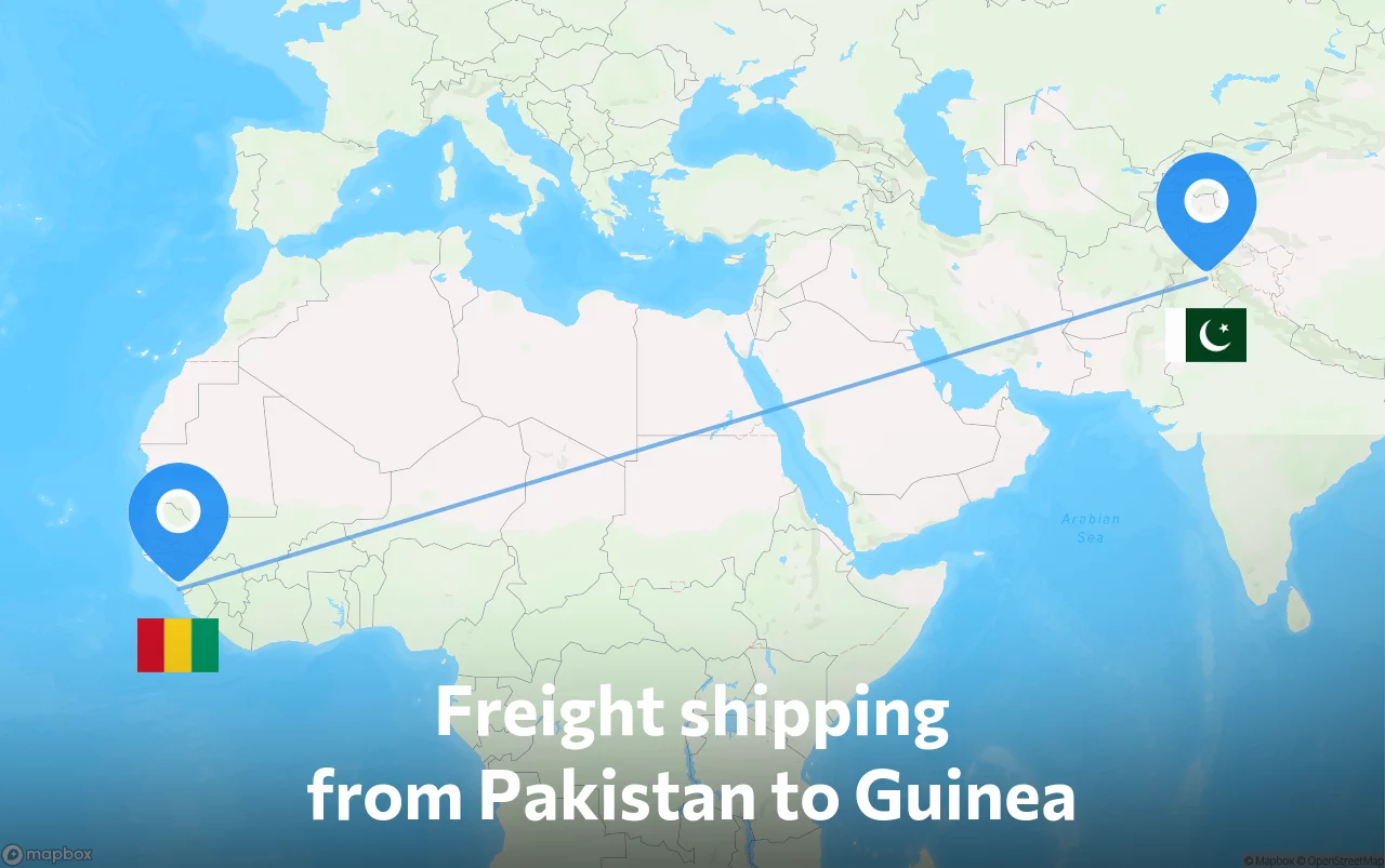 Shipping route from Pakistan to Guinea
