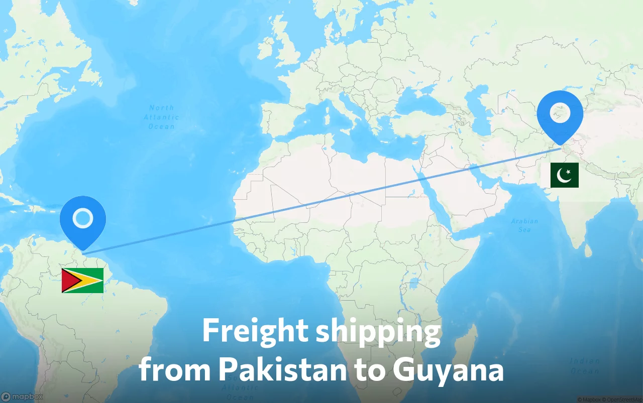 Shipping route from Pakistan to Guyana