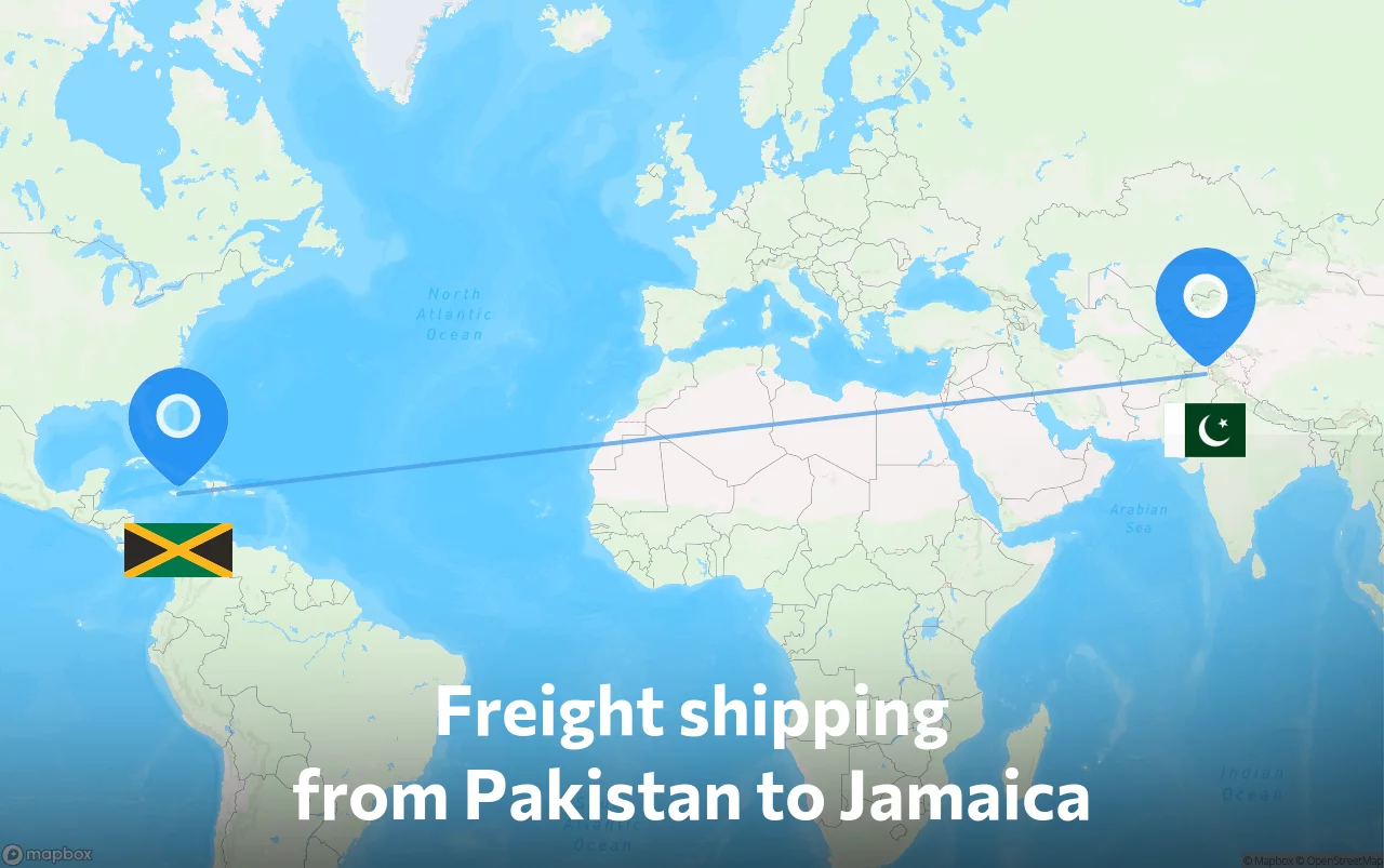 Shipping route from Pakistan to Jamaica