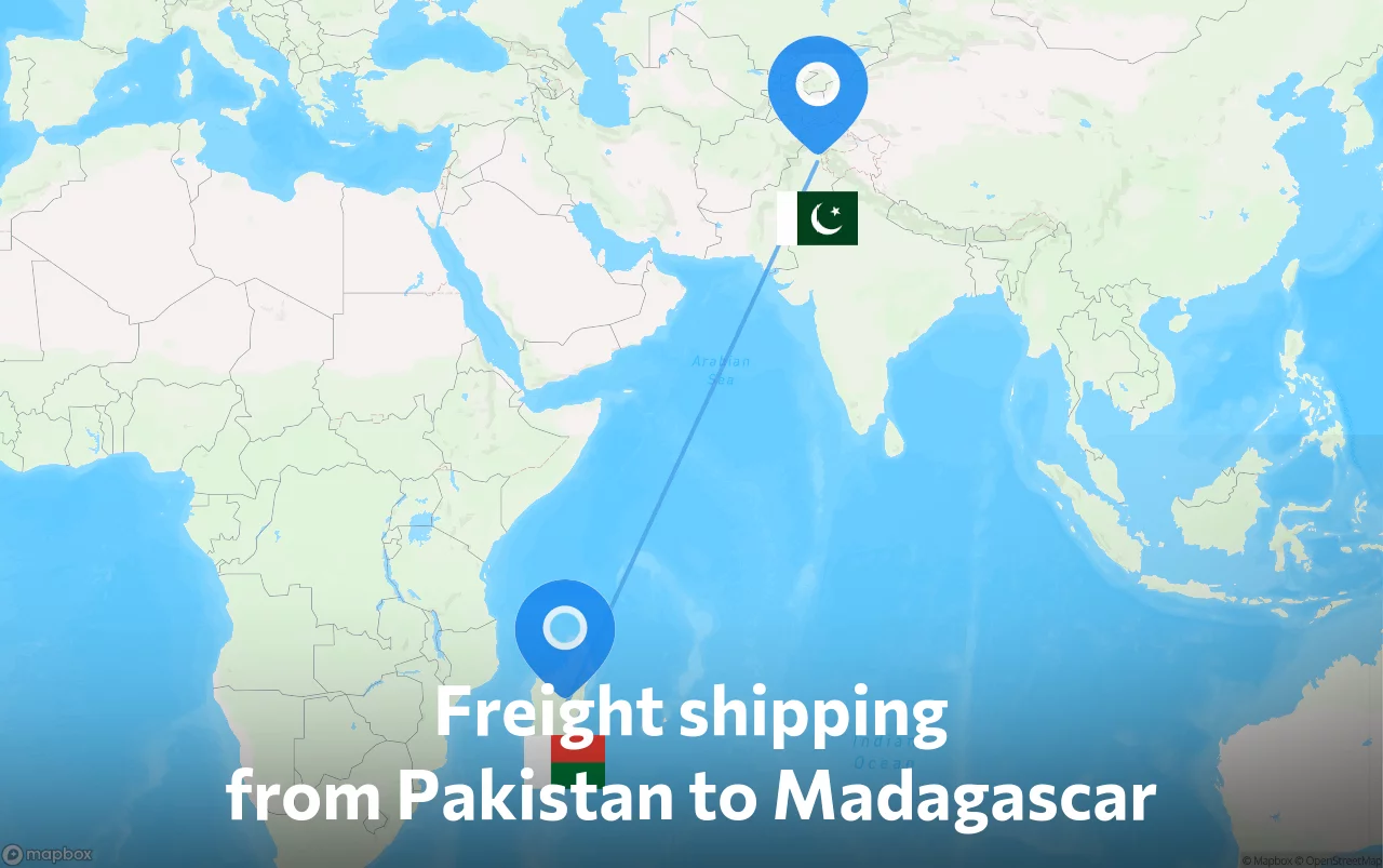 Shipping route from Pakistan to Madagascar